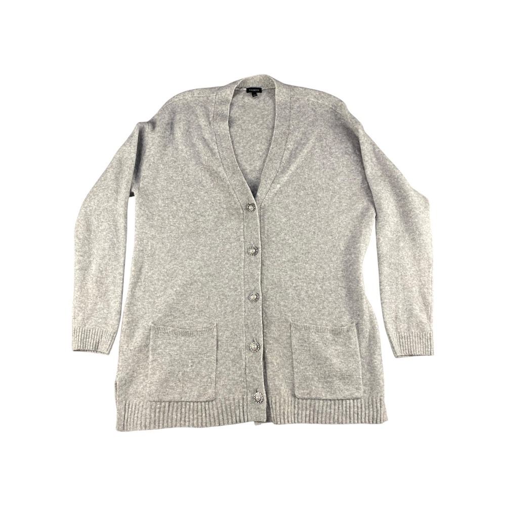 Talbots Light Gray Button-Front Long Cardigan